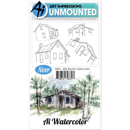 Art Impressions Watercolor Rustic Cabins Cling Rubber Stamps | Michaels